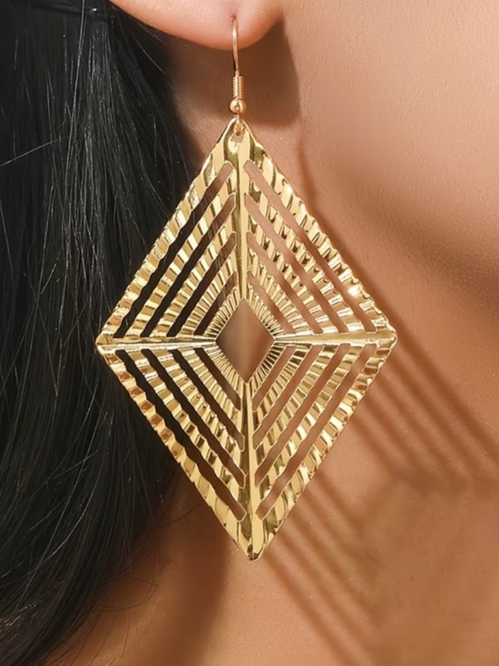 Last One! Beautiful Gold Diamond Shape Contempo Earrings